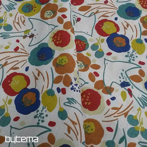 Tessuto di cotone UCCELLI E FIORI