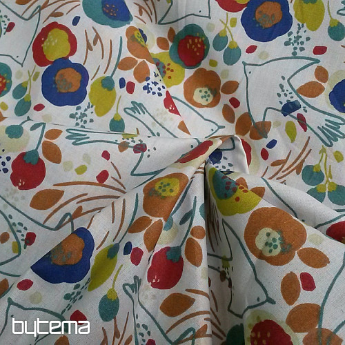 Tessuto di cotone UCCELLI E FIORI