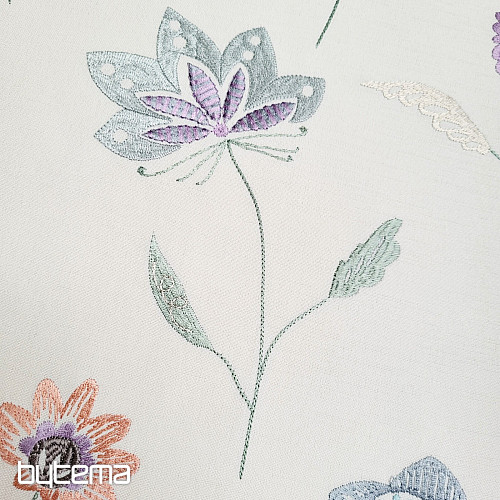 Tessuto decorativo ricamato con fiori RICHMOND viola