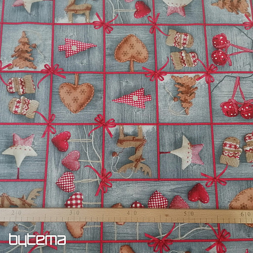 Tessuto decorativo COUNTRY Natale grigio