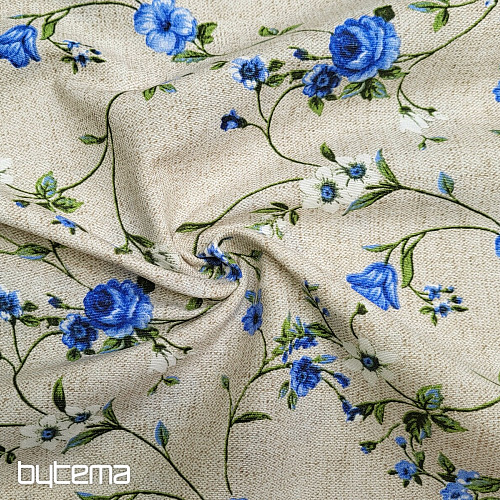 Tessuto decorativo Fiori RAME blu