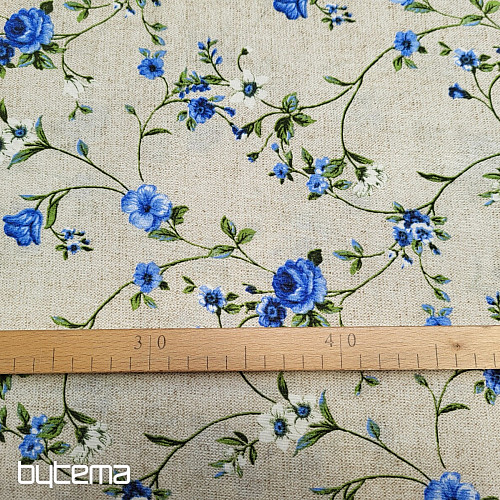 Tessuto decorativo Fiori RAME blu