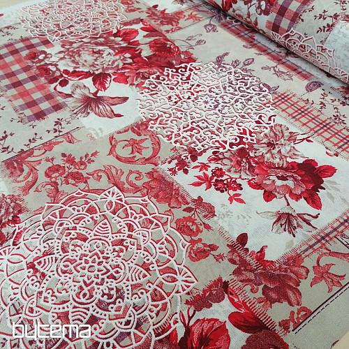 Tessuto decorativo CINTIA fiori rossi