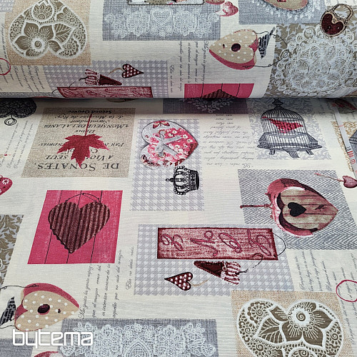 Tessuto decorativo HEART SHABBY bordeaux