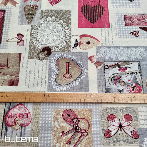 Tessuto decorativo HEART SHABBY bordeaux
