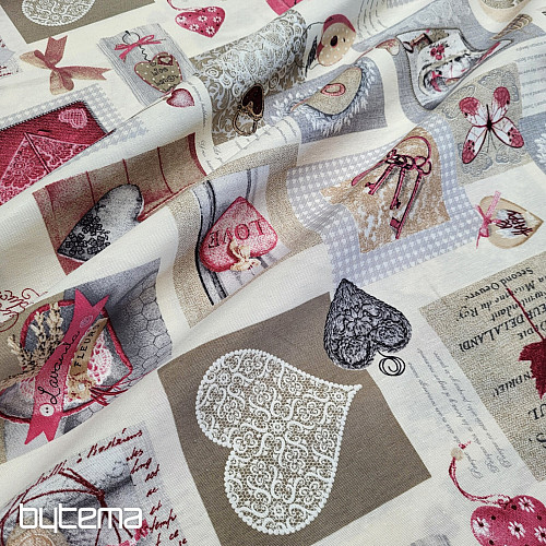 Tessuto decorativo HEART SHABBY bordeaux