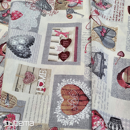Tessuto decorativo HEART SHABBY bordeaux