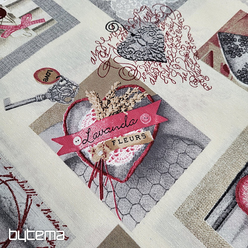 Tessuto decorativo HEART SHABBY bordeaux