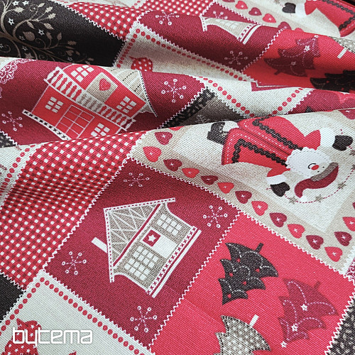 Tessuto decorativo natalizio REGALO DI NATALE rosso-grigio