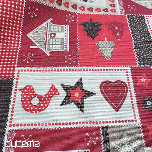 Tessuto decorativo natalizio REGALO DI NATALE rosso-grigio