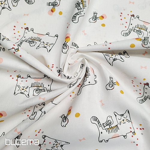 Tessuto di cotone GATTO CON UCCELLO