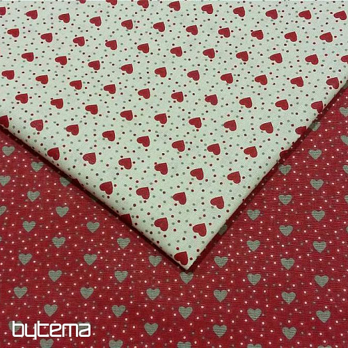 Tessuto in cotone MINI HEART 01 panna, cuore rosso
