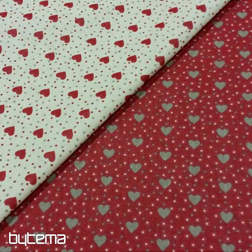 Tessuto in cotone MINI HEART 01 panna, cuore rosso