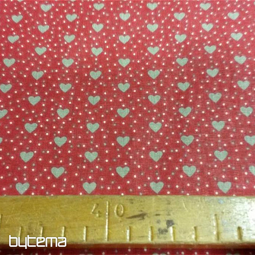 Tessuto in cotone MINI HEART 01 panna, cuore rosso