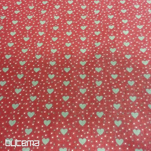 Tessuto in cotone MINI HEART 01 panna, cuore rosso