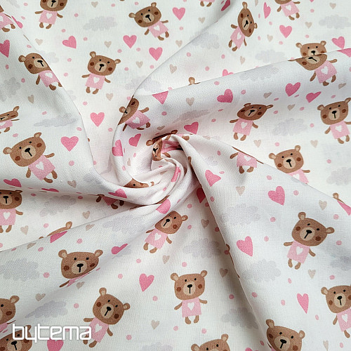 Tessuto di cotone LOVE BEAR rosa