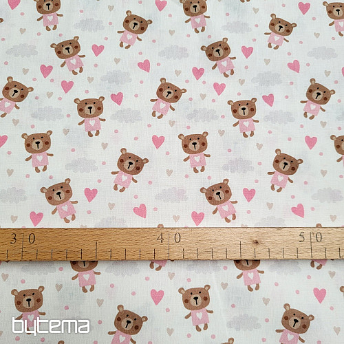 Tessuto di cotone LOVE BEAR rosa