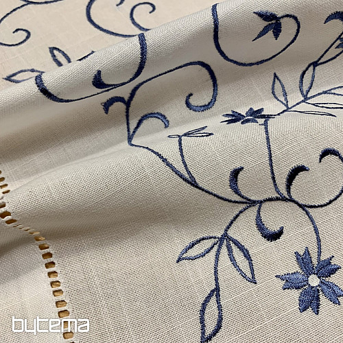Tovaglia e sciarpa ricamate FIORE BIANCO BLU