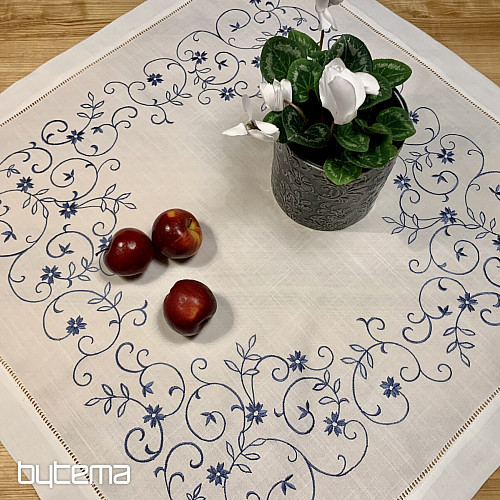 Tovaglia e sciarpa ricamate FIORE BIANCO BLU