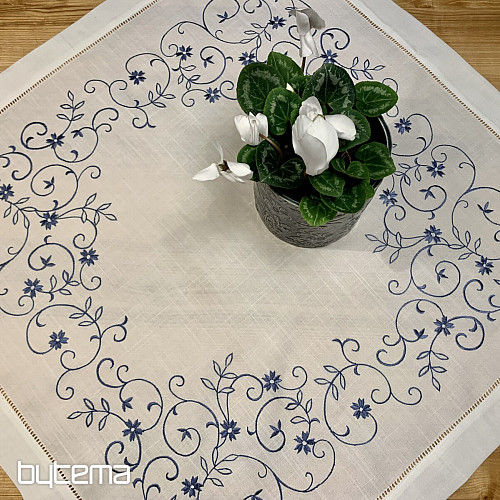 Tovaglia e sciarpa ricamate FIORE BIANCO BLU
