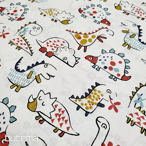 Tessuto di cotone DINOSAURI bianco
