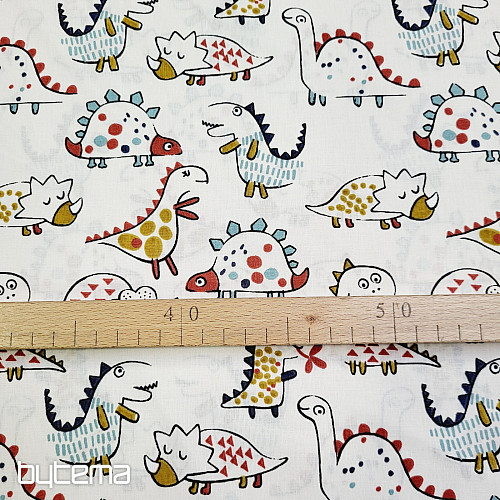 Tessuto di cotone DINOSAURI bianco