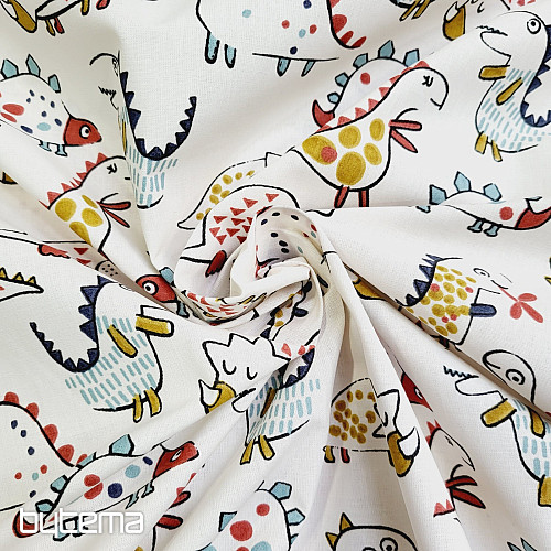 Tessuto di cotone DINOSAURI bianco
