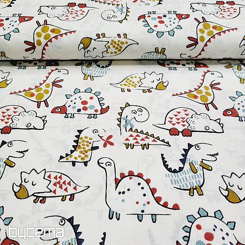 Tessuto di cotone DINOSAURI bianco