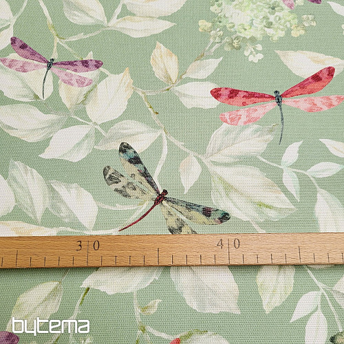 Tessuto decorativo ROSETO DRAGONFLY grigio-verde