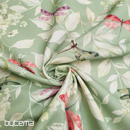 Tessuto decorativo ROSETO DRAGONFLY grigio-verde