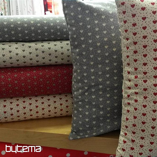 Tessuto in cotone MINI HEART 01 panna, cuore rosso