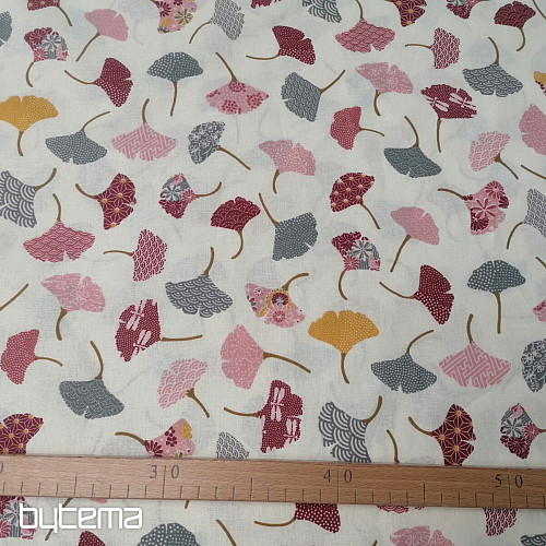 Tessuto di cotone GINKO foglie panna