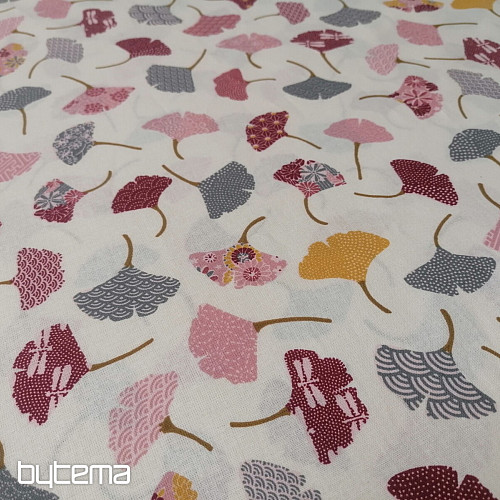 Tessuto di cotone GINKO foglie panna