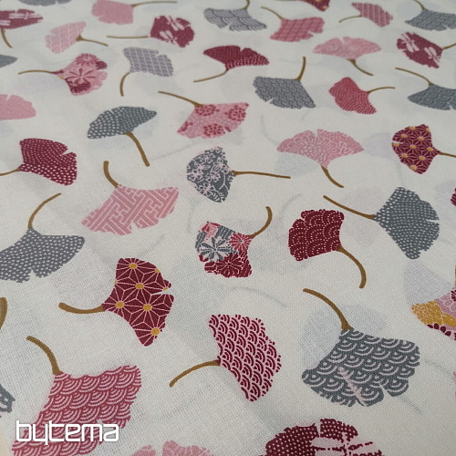 Tessuto di cotone GINKO foglie panna