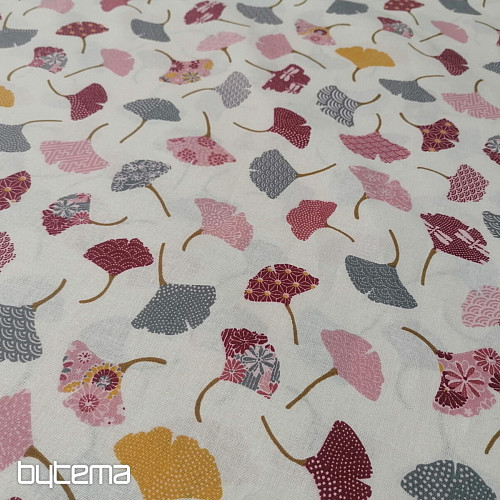 Tessuto di cotone GINKO foglie panna