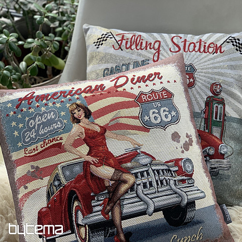 Fodera per cuscino con arazzo AMERICAN DINER ROUTE 66