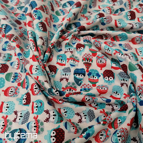 Tessuto in cotone GUFI IN INVERNO blu