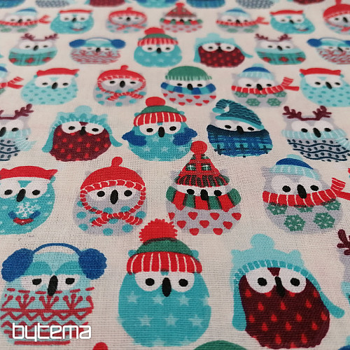 Tessuto in cotone GUFI IN INVERNO blu