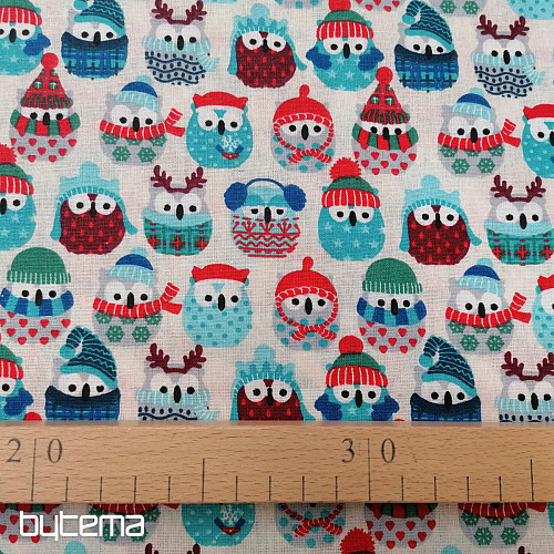 Tessuto in cotone GUFI IN INVERNO blu