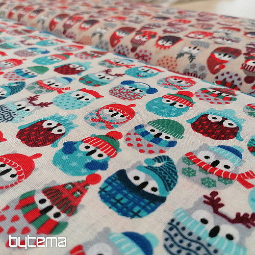 Tessuto in cotone GUFI IN INVERNO blu