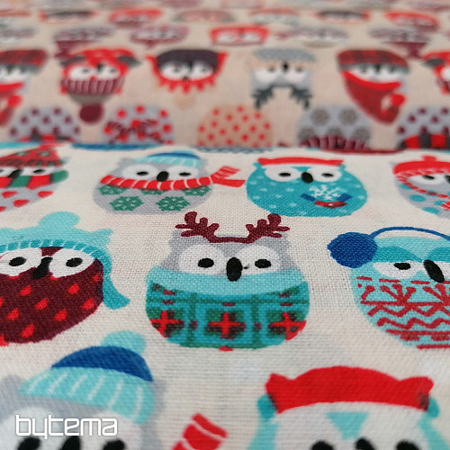 Tessuto in cotone GUFI IN INVERNO blu