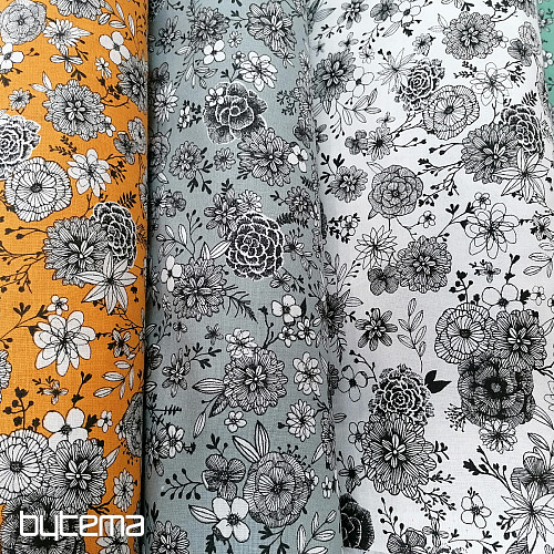 Tessuto in cotone FLOWERS FLORAL 4 grigio