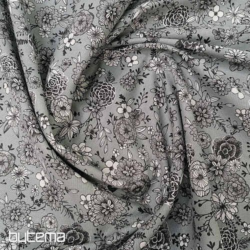 Tessuto in cotone FLOWERS FLORAL 4 grigio