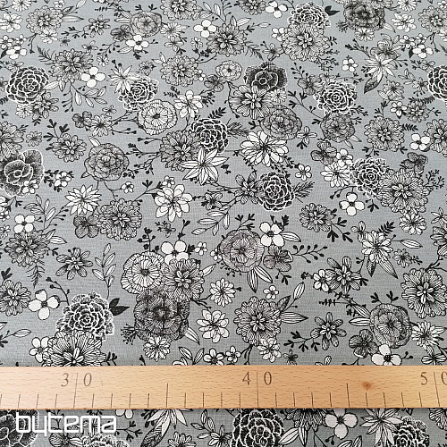 Tessuto in cotone FLOWERS FLORAL 4 grigio