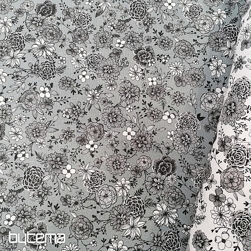 Tessuto in cotone FLOWERS FLORAL 4 grigio
