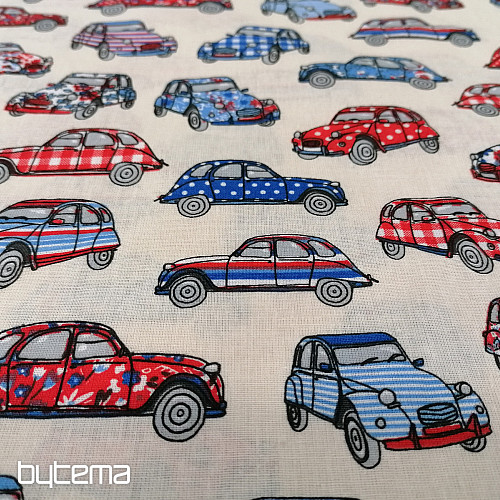 Tessuto di cotone CARS rosso-blu