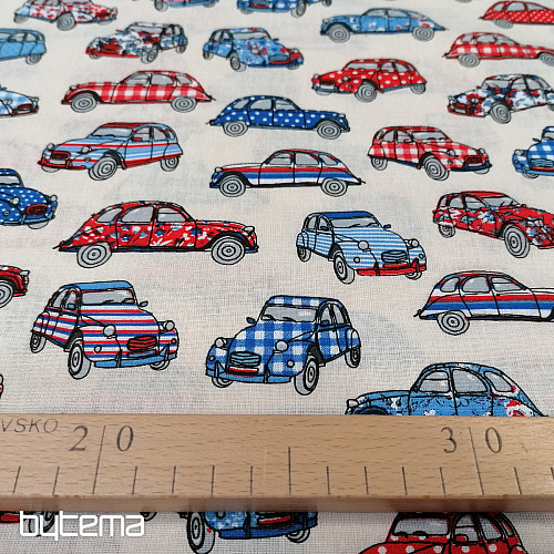 Tessuto di cotone CARS rosso-blu