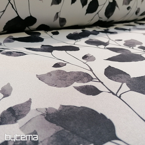 Tessuto decorativo BLACK OUT LEAVES bianco-nero