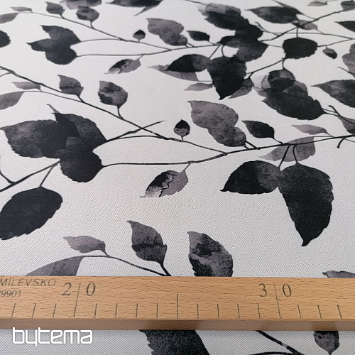 Tessuto decorativo BLACK OUT LEAVES bianco-nero