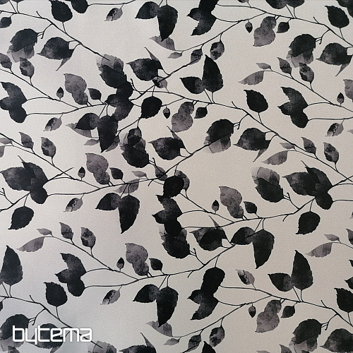 Tessuto decorativo BLACK OUT LEAVES bianco-nero